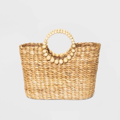 Circle Handle Straw Tote Handbag - A New DayTM Natural