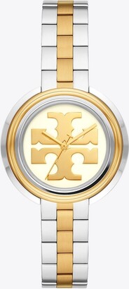 T Monogram Tory Watch, Navy/Gold-Tone Stainless Steel, 37 x 37 MM
