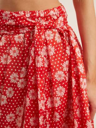 Lisa Marie Fernandez Nicole Floral-print Asymmetric-hem Skirt - Womens - Red Multi