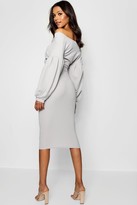 Thumbnail for your product : boohoo Tall Off The Shoulder Wrap Midi Bodycon Dress