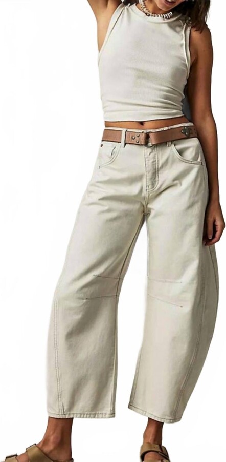 Obest Womens' Mid Rise Barrel Jeans In White