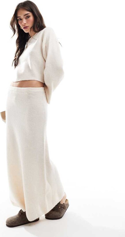 ASOS DESIGN knitted a line maxi skirt co-ord in cream ShopStyle