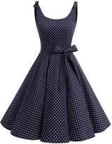 Thumbnail for your product : Bbonlinedress Women's 1950's Vintage Retro Bowknot Polka Dot Rockabilly Swing Dress RoyalBlue S
