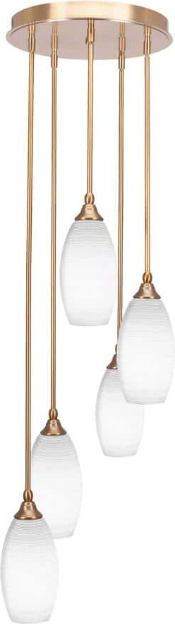 Villa 5 Light New Age Brass Pendant, Cluster Pendant Light with 5.5 in. White Matrix Glass Shades, No Bulbs Included