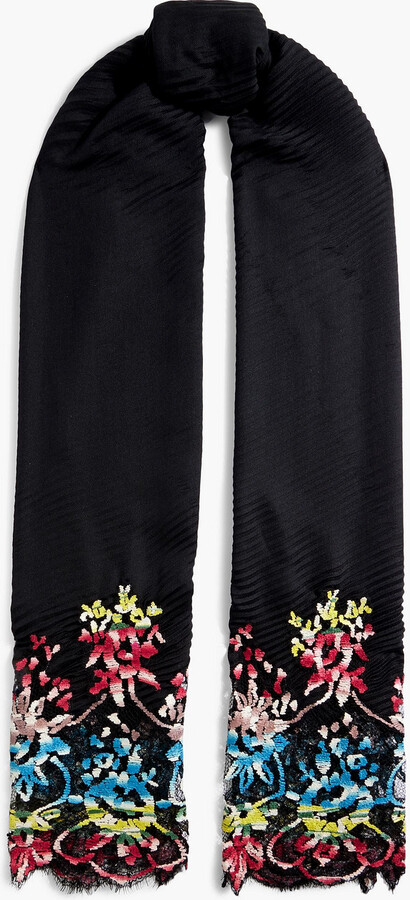 Lace-paneled plissé-silk scarf