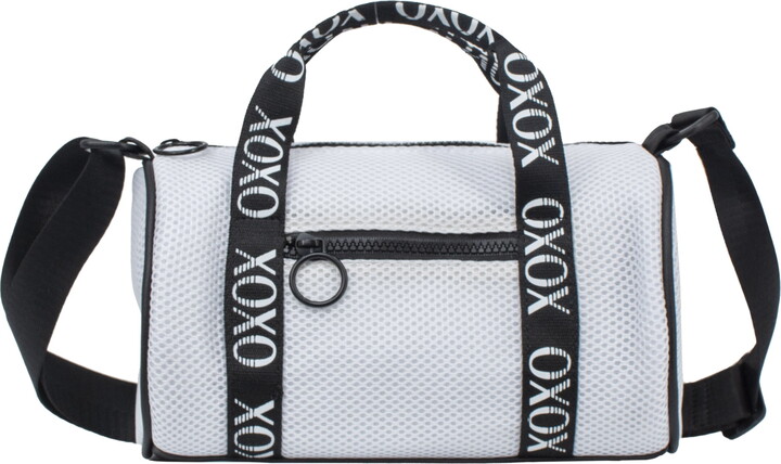 XOXO Women’s Fabric White Mesh Everyday Barrel Bag withTop Handles & Adjustable Strap