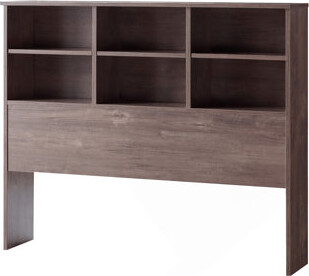 17 Stories Full Bookcase Headboard Six Shelves Three Shelves Adjustable Top Panel Rounded Corners Hazelnut Color