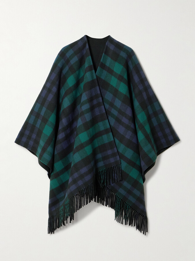 Johnstons of Elgin Reversible Fringed Checked Wool Cape - Black