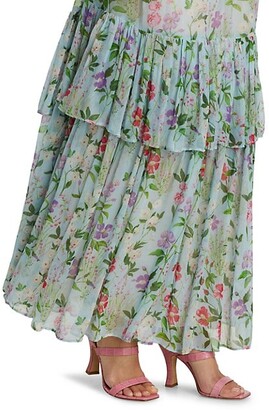 By Ti Mo Ruffle Trim Floral Georgette Gown