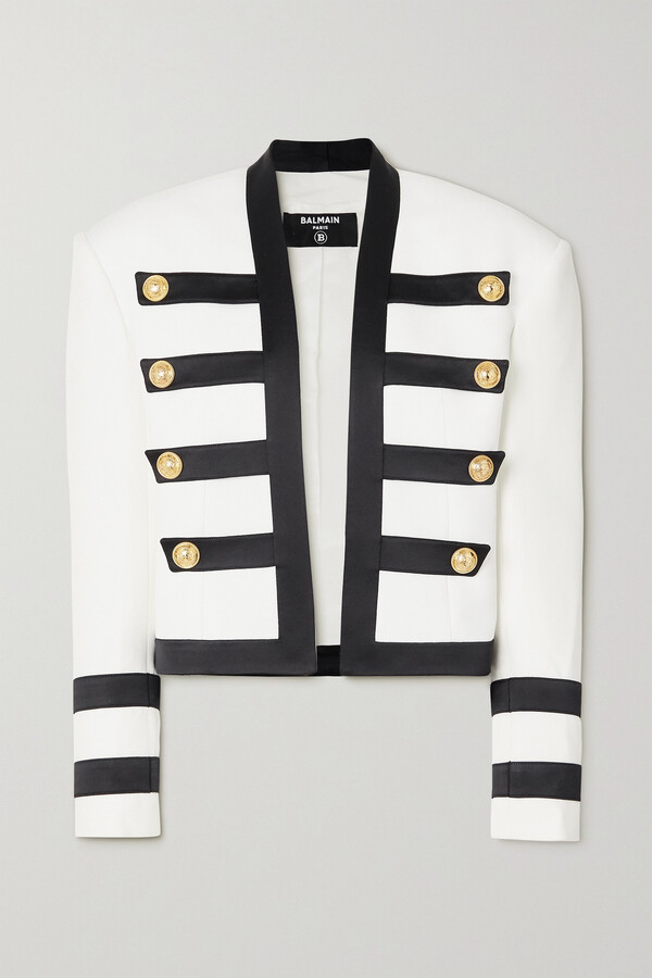 lade rulle sejle Balmain Button-embellished Satin-trimmed Crepe Blazer - White - ShopStyle