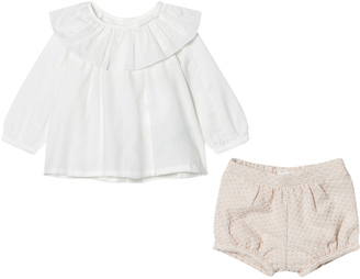 Chloé White Frill Collar Blouse and Tweed Briefs Set