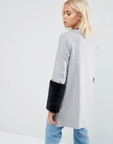 Thumbnail for your product : Helene Berman Faux Fur Cuff Coat In Gray With Black Fur