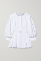 Thumbnail for your product : Oscar de la Renta Pearl-embellished Pintucked Cotton-blend Poplin Blouse - White