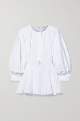 Oscar de la Renta Pearl-embellished Pintucked Cotton-blend Poplin Blouse - White