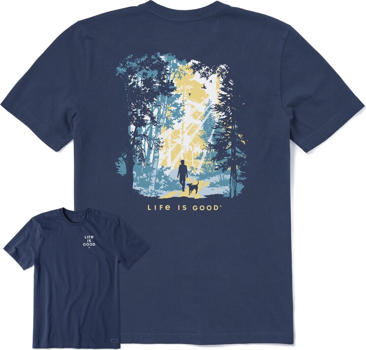 Life is Good Men's Hiker with Sunbeams in the Woods Short Sleeve Crusher Tee, Small