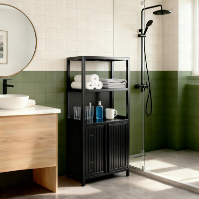 George Oliver Separate bamboo bathroom locker with double door with magnetic latch