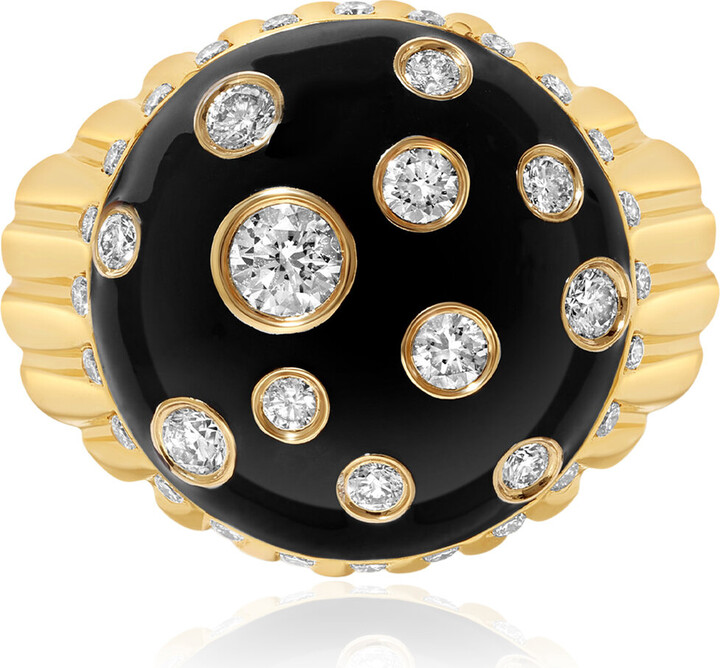 State Property Toadstool 18K Yellow Gold Diamond Enamel Bombé Ring