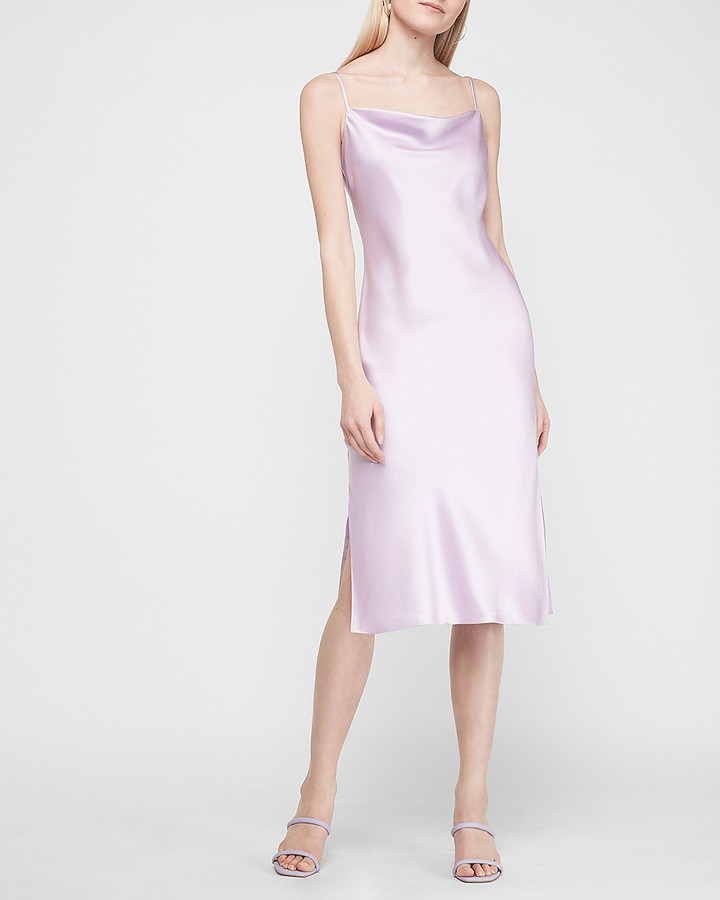 satin cowl neck midi slip dress