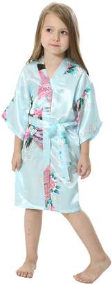 JOYTTON Kids' Peacock Satin Rayon Kimono Robe Bathrobe Nightgown (2,)