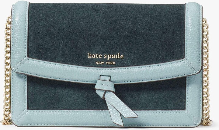 Kate Spade New York Knott Colorblocked Pebbled Leather and Suede Medium Top Zip Satchel Bag - Aegean Teal Multi
