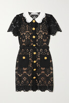 Thumbnail for your product : Self-Portrait Button-embellished Guipure Lace Mini Dress - Black