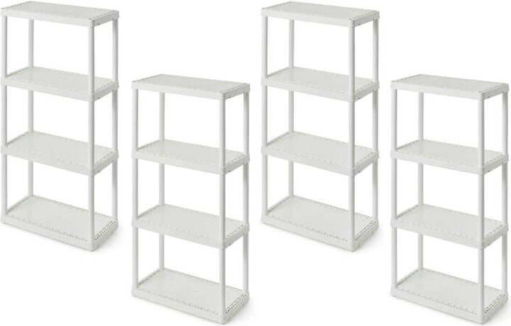 Gracious Living 4-Pack White 4-Tier Plastic Garage Storage Shelving Unit (24 in. W x 48 in. H x 12 in. D)
