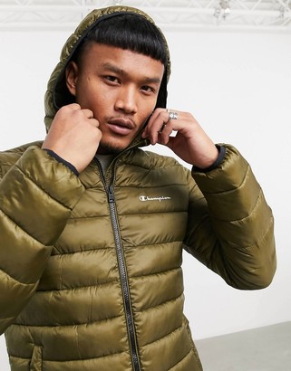 Champion padded jacket with hood in green camo
