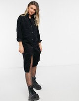 Thumbnail for your product : Monki Corin cotton cord shirt midi dress in black