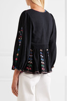 Thumbnail for your product : Ulla Johnson Maja Embroidered Silk-canvas Blouse - Black