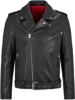HUGO BOSS Buffalo-leather jacket with contrast lining and branded 