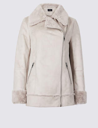 M&S Collection Faux Shearling Biker Jacket