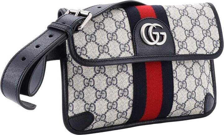 Gucci Blue Gg Coated Canvas & Leather Ophidia Flap Belt Bag (Authentic Pre-Loved)