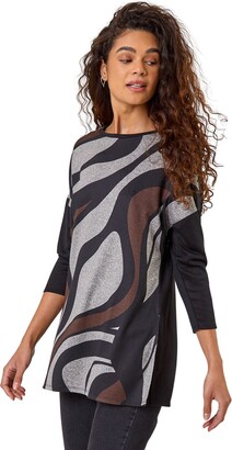Roman Originals Swirl Print Tunic Top For Women UK - Ladies Autumn Everyday  Winter Holiday Pull-On Round Neck 3/4 Length Sleeves Comfy Soft Vacation  Work - Grey - Size 14 - ShopStyle