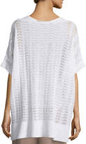 Thumbnail for your product : Joan Vass Short-Sleeve Scalloped Easy Sweater, White, Plus Size