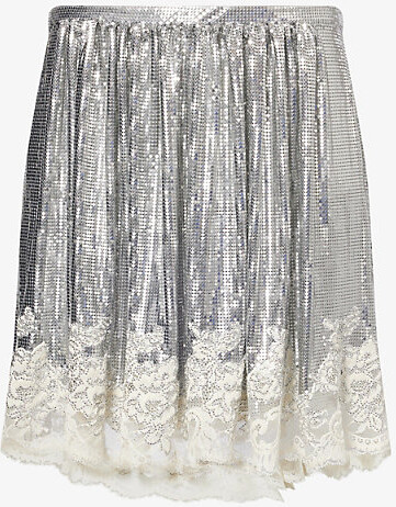 Rabanne Womens Silver Chain Mail Embroidered Mesh Mini Skirt 10