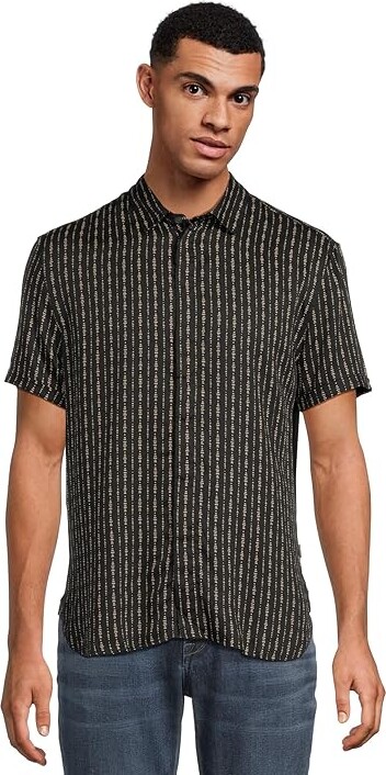 John Varvatos Loren Shirt W690F25 Men's Clothing Black : SM (US 48), Cotton