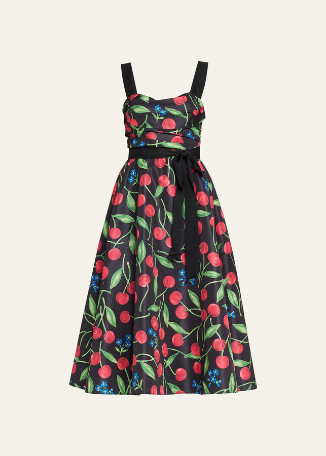 Carolina Herrera CherryPrint Draped Sash Midi Dress ShopStyle