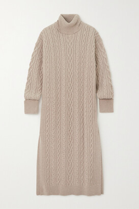 Polo Ralph Lauren Cable-knit Wool-blend Turtleneck Midi Dress - Neutrals