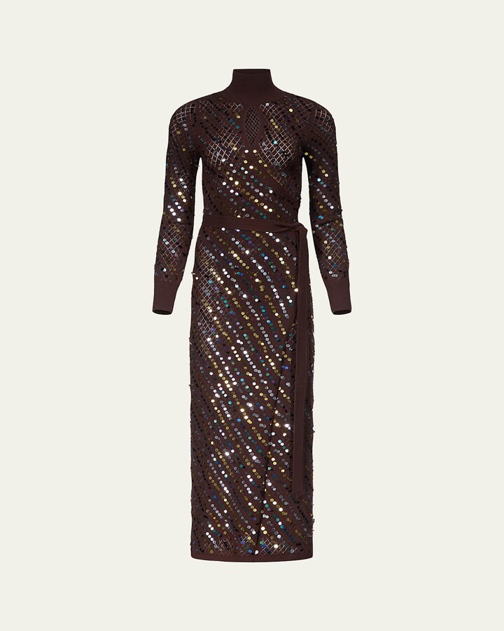 x Henry Zankov Murray Sequin Pointelle Knit Maxi Wrap Dress