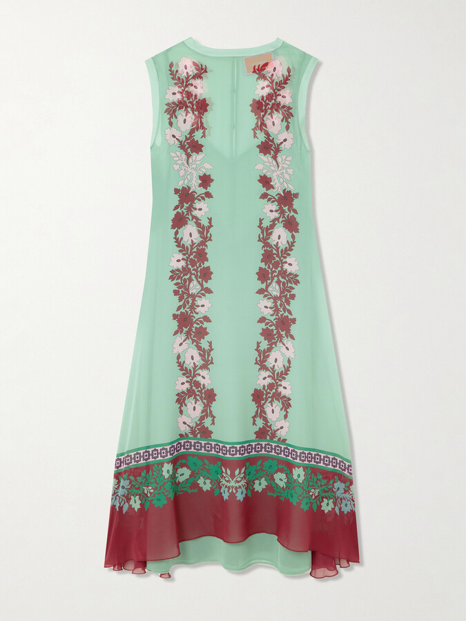 La DoubleJ Maria Printed Silk Midi Dress - Green
