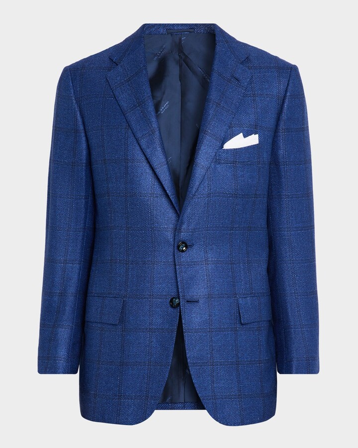 Kiton Men's Windowpane Check Single-Breasted Sport Coat