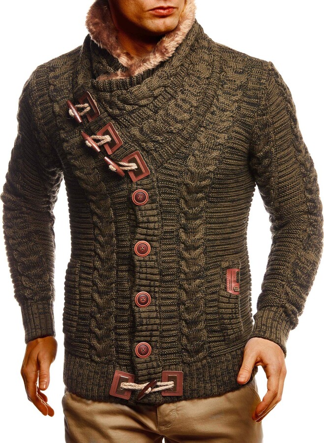 Leif Nelson Men's Knitted Turtleneck Jacket - Winter Cardigan Sweaters for  Men