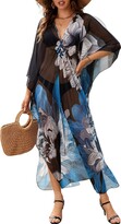 Thumbnail for your product : Bsubseach Women V Neck Loose Multicolor Rainbow Beach Dress Batwing Sleeve Long Kaftan Beachwear Swimsuit Cover Up Plus Size