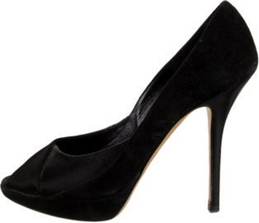 Christian Louboutin Suede Pumps Black Peep-Toes Platform Crossover Straps Designer