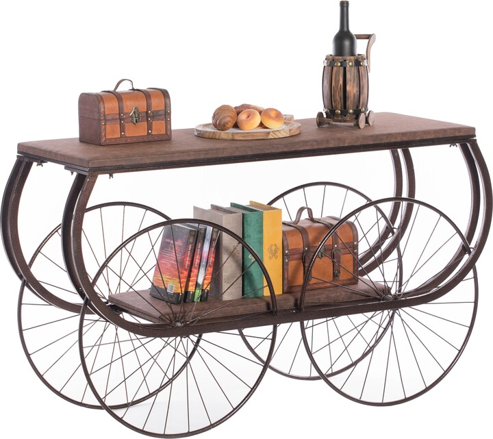 Industrial Table On Wheels The, Industrial Wagon Style Small Rustic End Table With Storage Shelf And Wheels