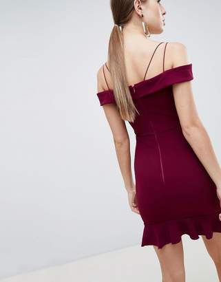 AX Paris Off Shoulder Fitted Dress With Frill Hem