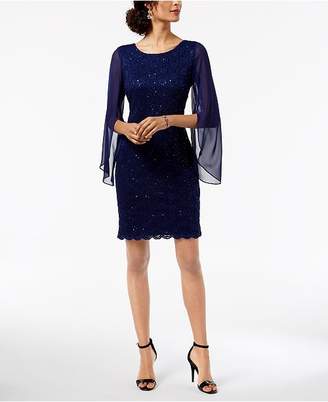 Connected Illusion Angel-Sleeve Lace Sheath Dress