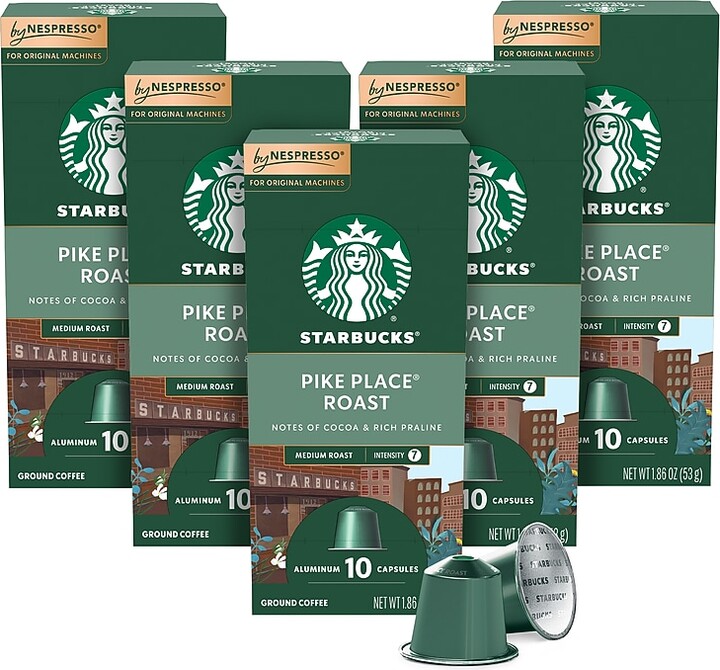 Starbucks Pike Place Roast Coffee Nespresso Original Capsules, Medium Roast, 50/Box (109051)