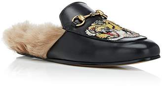 Gucci Men's Princetown Fur-Lined Leather Slippers