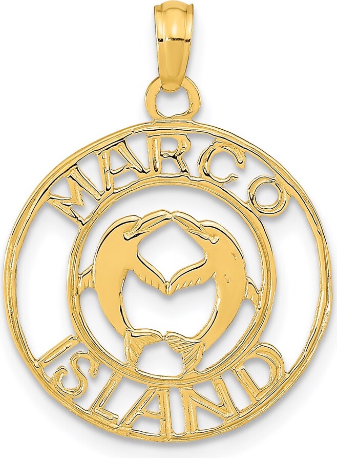 Diamond2Deal 14k Yellow Gold MARCO ISLAND with Dolphins Circle Pendant